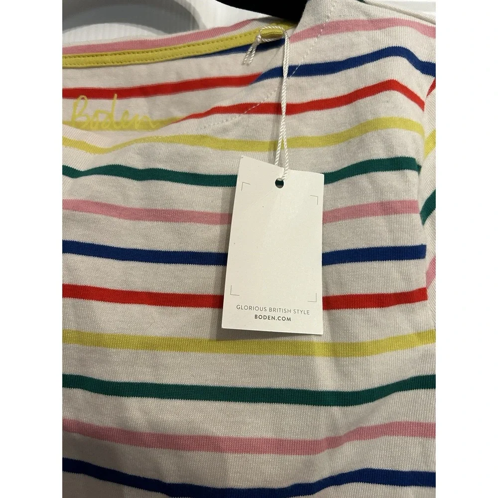 NWT‎ Boden Girls 15-16 y Shirt Striped Long Sleeve Boat Neck Top Rainbow Cotton
